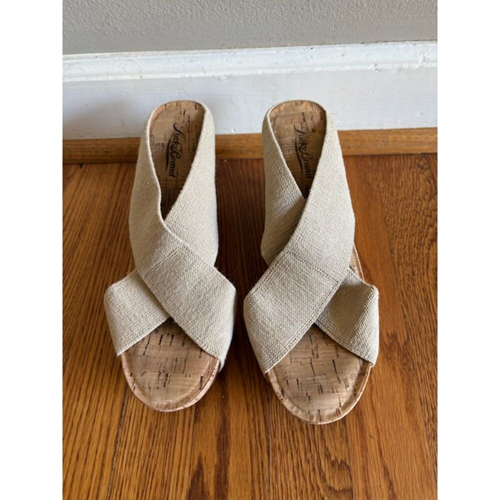 Women's Lucky Brand Valmai Platform Wedge Sandals Natural Linen